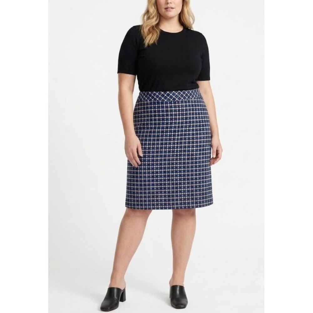 Talbots Tweed‎ Skirt size 18 Blue Geometric Polka Dot Wool Blend A-Line Preppy